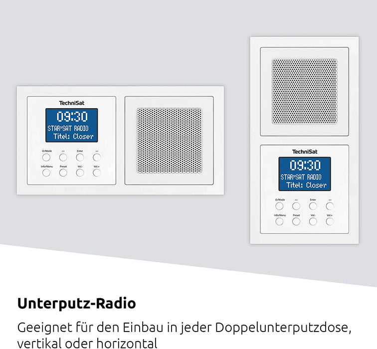 DAB+ Unterputzradio zur Anbringung in jeder Doppel Unterputzdose (DAB, UKW, Bluetooth-Empfang, dimmbares LCD-Display, Wecker, Sleeptimer