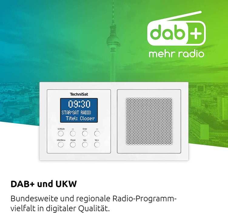 DAB+ Unterputzradio zur Anbringung in jeder Doppel Unterputzdose (DAB, UKW, Bluetooth-Empfang, dimmbares LCD-Display, Wecker, Sleeptimer