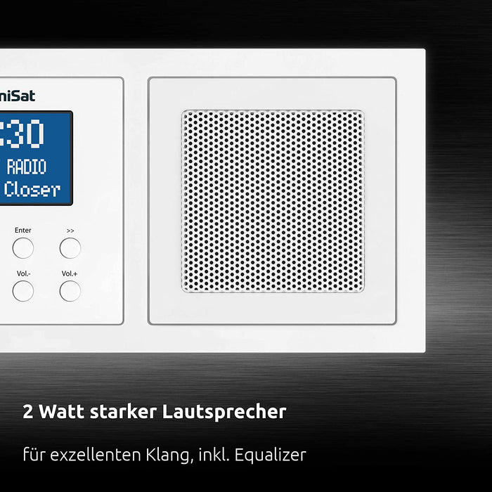 DAB+ Unterputzradio zur Anbringung in jeder Doppel Unterputzdose (DAB, UKW, Bluetooth-Empfang, dimmbares LCD-Display, Wecker, Sleeptimer