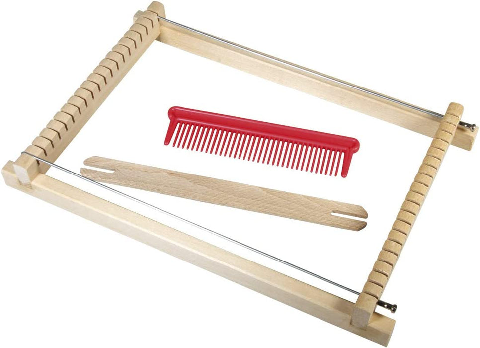DIY Holz Kinder Webrahmen Set, Webbreite 16,5cm, Schulwebrahmen für Kinder, Erwachsene, inkl. Webschiffchen, Webkamm, Webrahmen Holz mit Zubehör