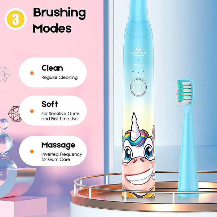 Elektrische Zahnbürste Kinder Wiederaufladbare, Ultraschall kinderzahnbürste mit Timer mit Schalltechnologie für Jungen und Mädchen ab 3 Jahren