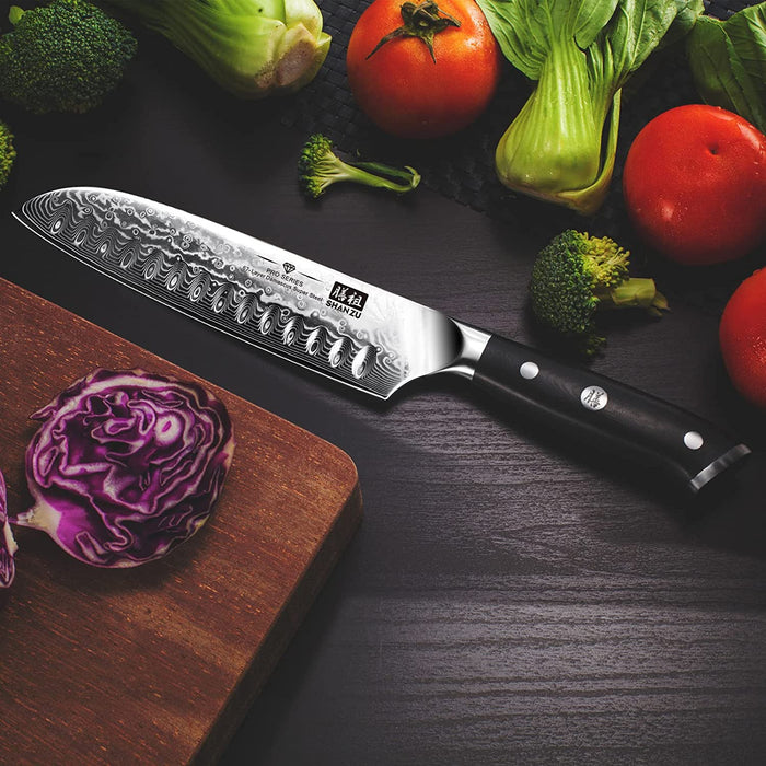 Damast Santokumesser Kochmesser 67 Schichten Damastmesser Messer mit G10 Griff - PRO Series