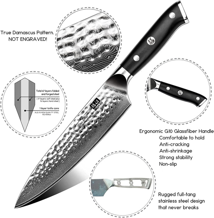 Damastmesser Kochmesser 67 Schichten Damaststahl Küchenmesser mit G10 Griff 20CM - PRO Series