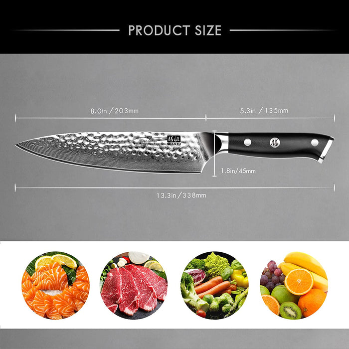 Damastmesser Kochmesser 67 Schichten Damaststahl Küchenmesser mit G10 Griff 20CM - PRO Series