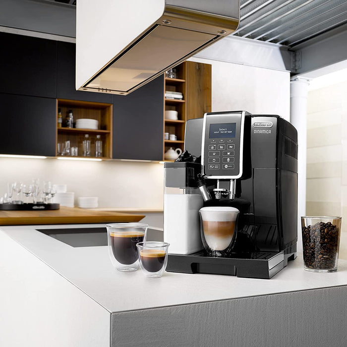 De'Longhi Dinamica Kaffeevollautomat mit LatteCrema Milchsystem, Cappuccino, Espresso und Kaffee auf Knopfdruck, Digitaldisplay, 2-Tassen-Funktion