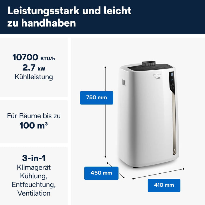De'Longhi Pinguino PAC EL98 ECO Silent, Mobile Klimaanlage mit EcoRealFeel-Technologie für Räume bis zu 100 m³
