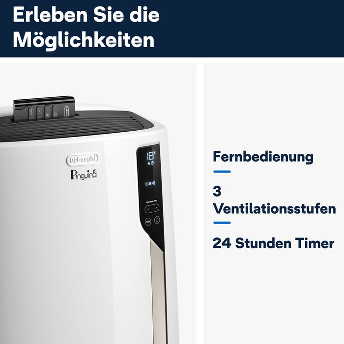De'Longhi Pinguino PAC EL98 ECO Silent, Mobile Klimaanlage mit EcoRealFeel-Technologie für Räume bis zu 100 m³