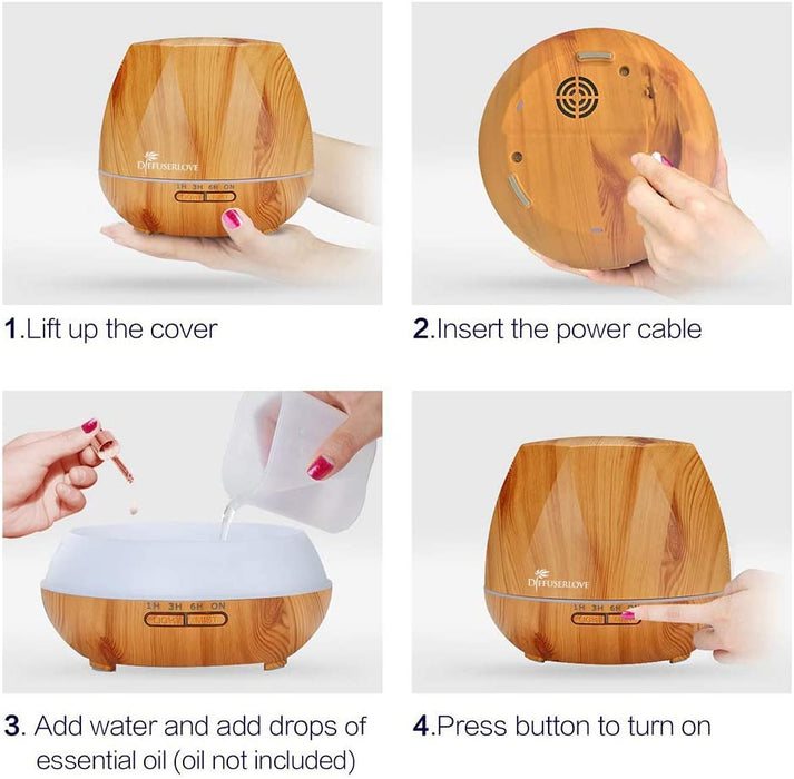 Diffuser Luftbefeuchter 550ML Aroma Diffuser Cool Mist Humidifier mit Fernbedienung 7 Farben LED Auto-Abschaltung Funktion Perfekt für SPA Massage 