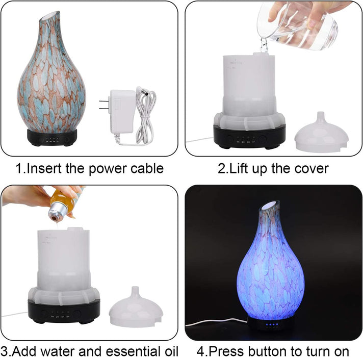 120ml Aroma Diffuser Glas ätherisches Öl Diffusor Luftbefeuchter 7 Farben LED mit 4 Timer-Einstellung