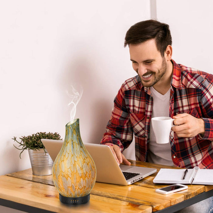 120ml Aroma Diffuser Glas ätherisches Öl Diffusor Luftbefeuchter 7 Farben LED mit 4 Timer-Einstellung