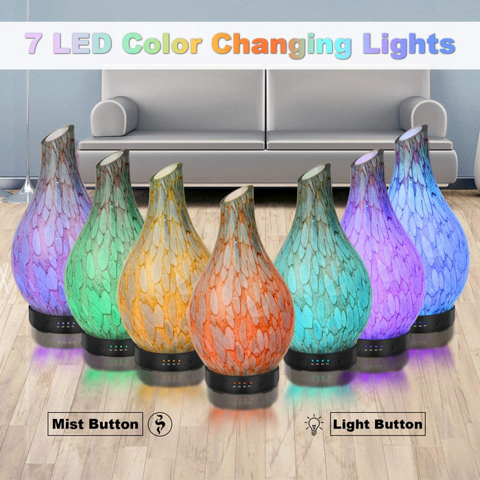 120ml Aroma Diffuser Glas ätherisches Öl Diffusor Luftbefeuchter 7 Farben LED mit 4 Timer-Einstellung