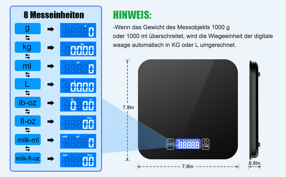 Digitale Küchenwaage 15kg 33lb Digitalwaage Digital Küchenwaagen Elektronische Waage Küche Haushaltswaage Hochpräzise Lebensmittelwaage 