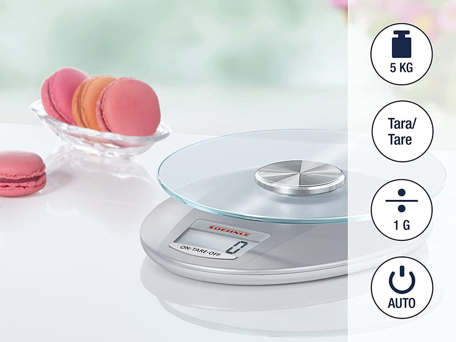 Digitale Küchenwaage Roma mit 5 Kilo Tragkraft und 1-g-Wiegepräzision, Waage mit praktischer Zuwiegefunktion (TARA), elegante Waage für die Küche
