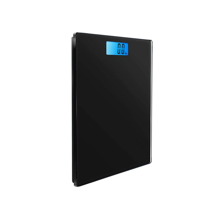 Digitale Personenwaage, Personenwaage, mit Step-on-Technologie, 180 kg, Hintergrundbeleuchtung, schlankes Design, elegant, Schwarz