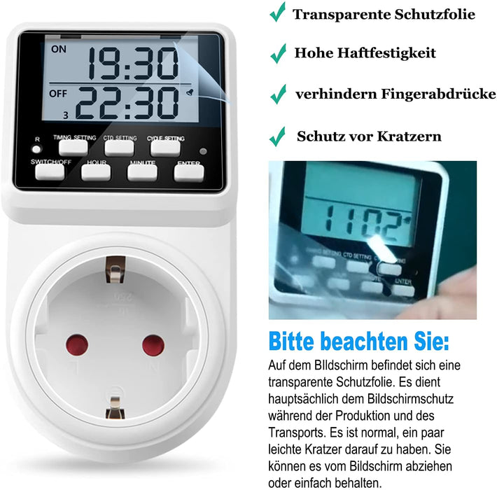 Digitale Zeitschaltuhr Steckdose mit unendlichem Intervall-Zyklus, 3  täglichen Programmen und Countdown für Innen (230V / 16A / 3600W)