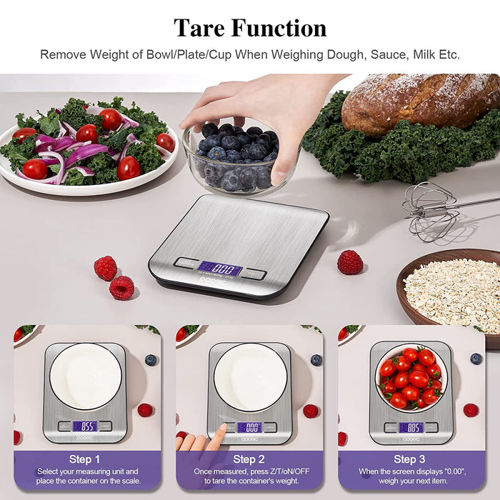 Digitalwaage Professionelle Electronische Waage, Küchenwaage mit LCD Display-wunderbare Präzision auf bis zu 1g(5kg Maximalgewicht)-Silbrig