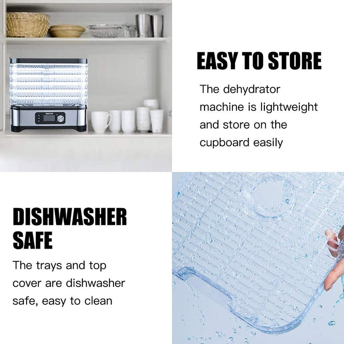 Dörrautomat Edelstahl，Bellelife Dörrgerät mit Temperaturregler, Dörrapparat mit 6 Einlegefächer, 400W, 35-70°C, 24h-Timer,Dehydrator, Lebensmittel 