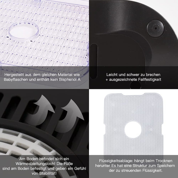 Dörrautomat Edelstahl，Bellelife Dörrgerät mit Temperaturregler, Dörrapparat mit 6 Einlegefächer, 400W, 35-70°C, 24h-Timer,Dehydrator, Lebensmittel 