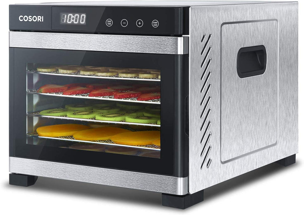 Dörrautomat edelstahl, Food Dehydrator mit 50 Rezepte, inkl. 6 Edelstahl-Dörrtabletts, 3 Dörrgitter, 3 Dörrmatte, große Fläche 0,6 m²