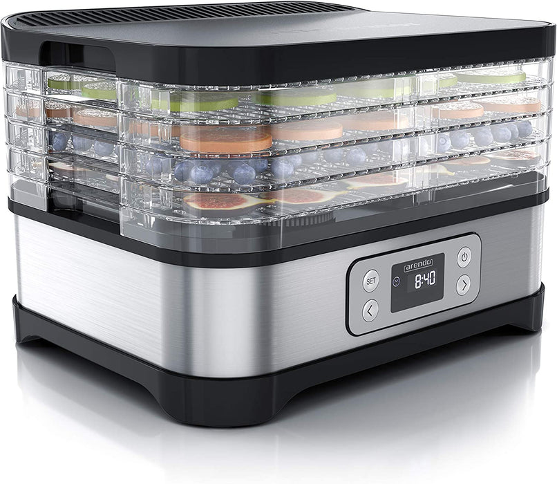 Dörrautomat mit Temperaturregler - Edelstahl Dörrgerät für Lebensmittel Fleisch Früchte Gemüse - 260 W - mit Timer bis zu 72 h - 35-70 Grad 