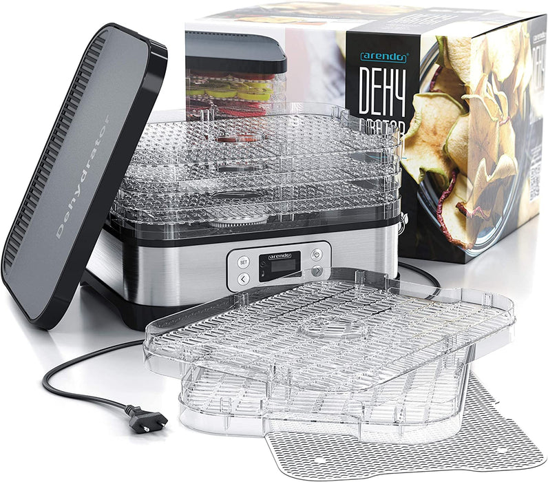 Dörrautomat mit Temperaturregler - Edelstahl Dörrgerät für Lebensmittel Fleisch Früchte Gemüse - 260 W - mit Timer bis zu 72 h - 35-70 Grad 