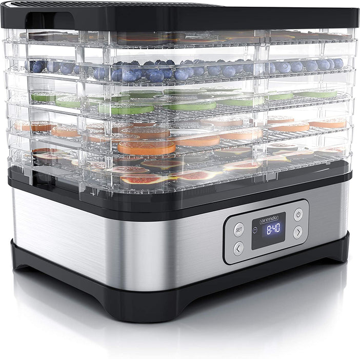 Dörrautomat mit Temperaturregler - Edelstahl Dörrgerät für Lebensmittel Fleisch Früchte Gemüse - 260 W - mit Timer bis zu 72 h - 35-70 Grad 