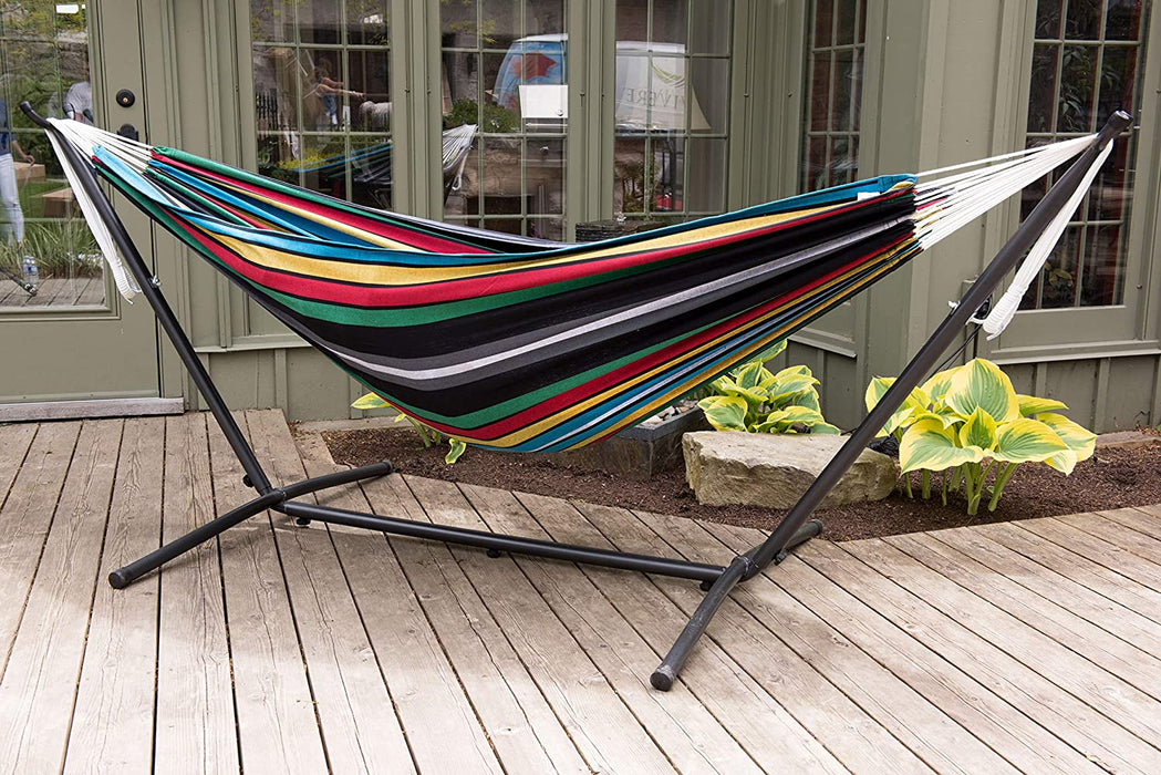 Doppel Baumwolle Hängematte mit Hängemattengestell 250 cm, Rio Nacht, Rio Night, XL