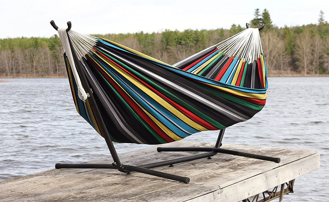 Doppel Baumwolle Hängematte mit Hängemattengestell 250 cm, Rio Nacht, Rio Night, XL