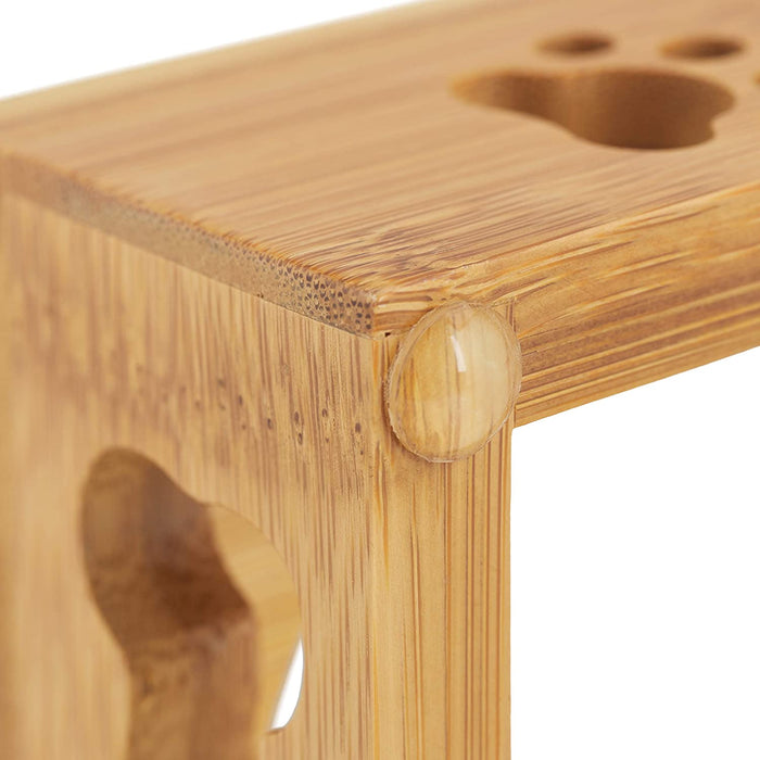 Doppel Napfständer Bambus, Keramikschalen Wasser & Futter, spülmaschinenfest, Napfbar Katzen, kl. Hunde, natur, M