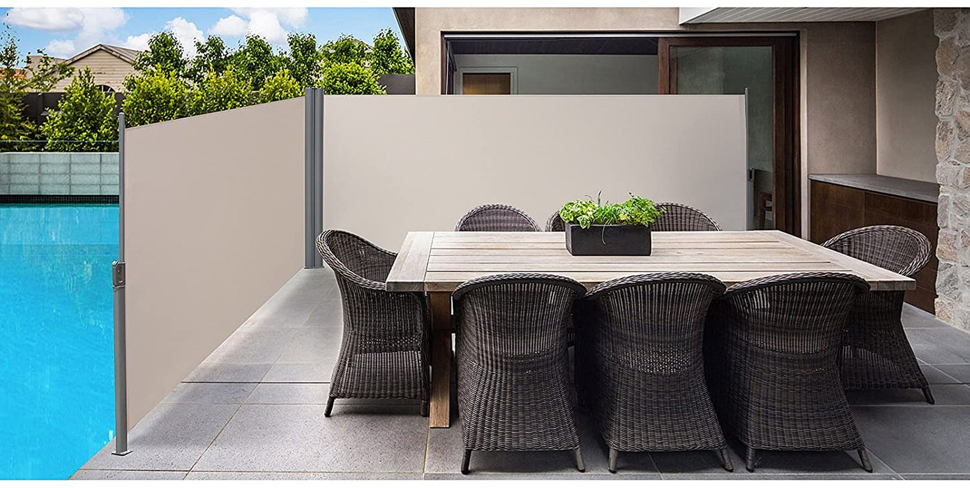 Doppelseitenmarkise, ausziehbar, 1,6 x 6 m (H x L), ausziehbare Seitenmarkise, Sichtschutz, Sonnenschutz, Seitenrollo, für Balkon, Terrasse und Garten,