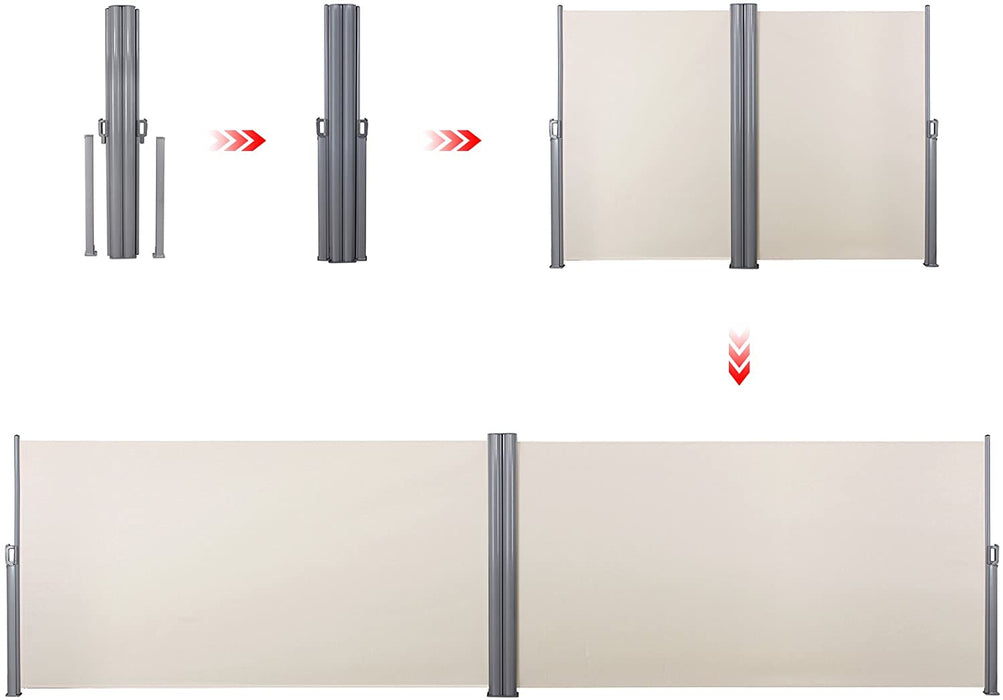 Doppelseitenmarkise, ausziehbar, 1,8 x 6 m (H x L), ausziehbare Seitenmarkise, Sichtschutz, Sonnenschutz, Seitenrollo, für Balkon, Terrasse und Garten