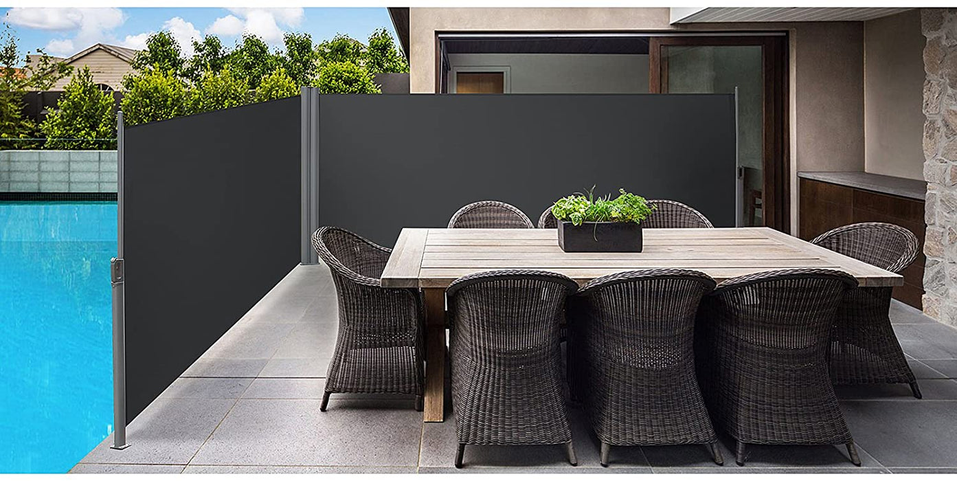 Doppelseitenmarkise, ausziehbar, 2 x 6 m (H x L), ausziehbare Seitenmarkise, Sichtschutz, Sonnenschutz, Seitenrollo, für Balkon, Terrasse und Garten