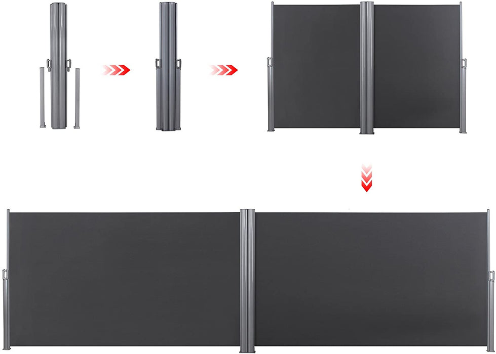 Doppelseitenmarkise, ausziehbar, 2 x 6 m (H x L), ausziehbare Seitenmarkise, Sichtschutz, Sonnenschutz, Seitenrollo, für Balkon, Terrasse und Garten