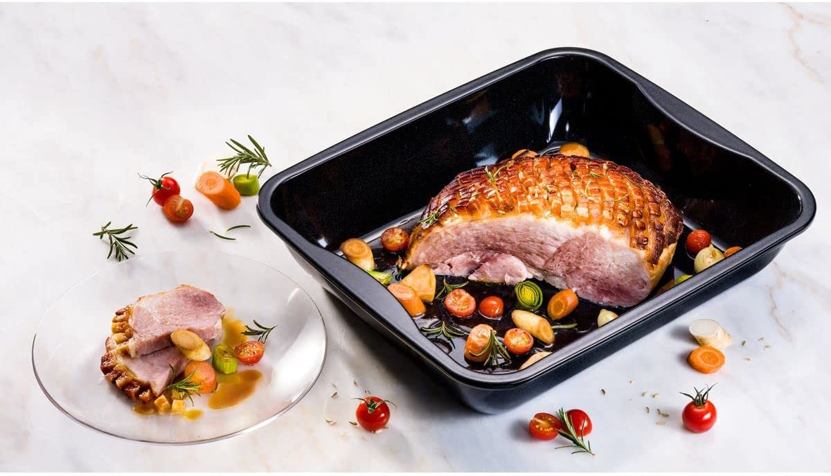 Dr. Oetker Maxi Bräter Emaille, Familien-Bratform für Braten, Hähnchen und Gemüse mit Quarz-Emaille-Beschichtung, Menge 1 Stück, 40 x 34 cm