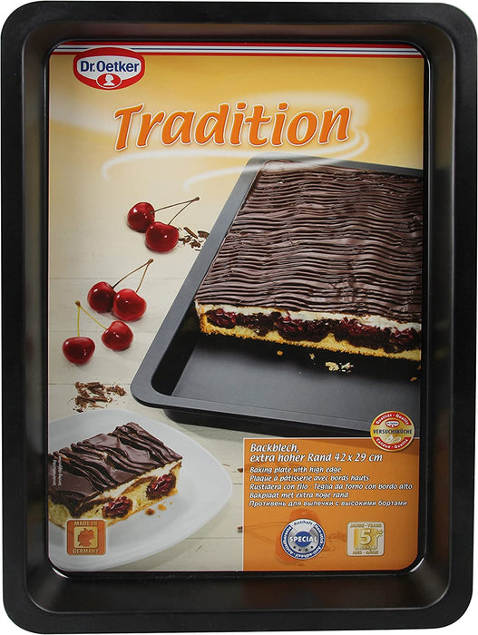 Dr. Oetker Backblech mit extra hohem Rand, Backform aus hochwertigem Stahlblech mit Antihaft-Beschichtung, eckige Form für saftige und leckere Kuchen