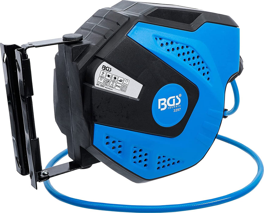 Druckluftschlauch mit Aufroller | automatisch | 10 m + 1,5 m Zuleitung | 180° schenkbar | Schlauchaufroller | Druckluftschlauchtrommel