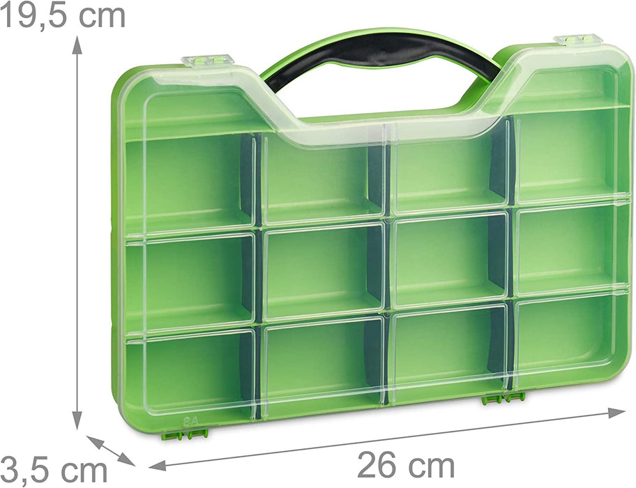 Dübel Schrauben Set, Sortimentskoffer mit Spreizdübeln, Sechskant- & Spanplattenschrauben, 14 Fächer, grün