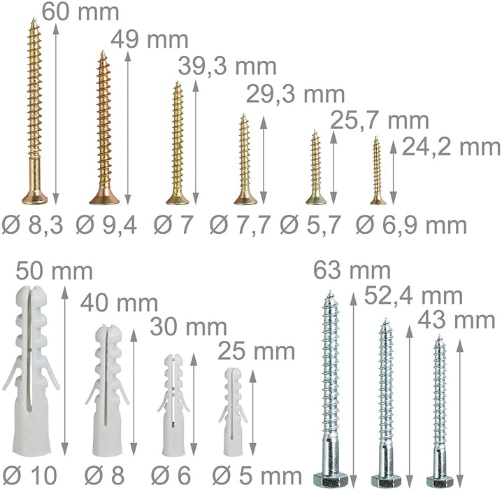 Dübel Schrauben Set, Sortimentskoffer mit Spreizdübeln, Sechskant- & Spanplattenschrauben, 14 Fächer, grün