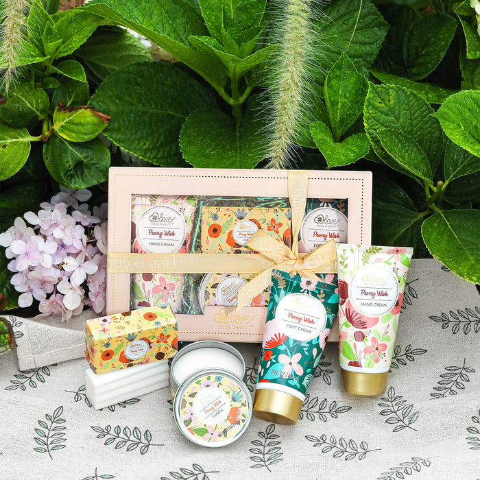 Duftkerze Handcreme Geschenkset Frauen, 4 tlg. Pfingstrosenduft Geschenkbox, Duftkeze, Handcreme, Fußcreme, Seife, Geburtstagsgeschenk, Beautyset