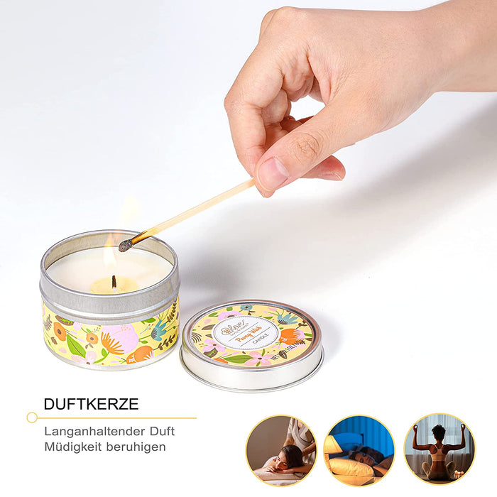 Duftkerze Handcreme Geschenkset Frauen, 4 tlg. Pfingstrosenduft Geschenkbox, Duftkeze, Handcreme, Fußcreme, Seife, Geburtstagsgeschenk, Beautyset