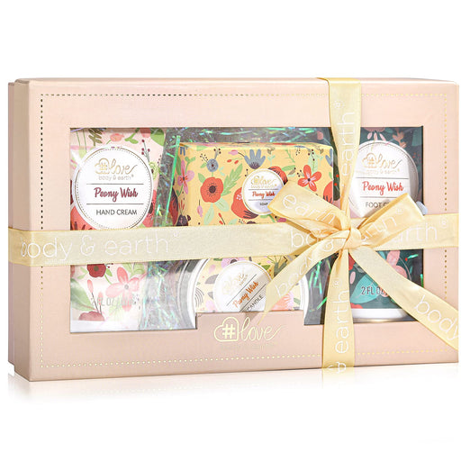 Duftkerze Handcreme Geschenkset Frauen, 4 tlg. Pfingstrosenduft Geschenkbox, Duftkeze, Handcreme, Fußcreme, Seife, Geburtstagsgeschenk, Beautyset