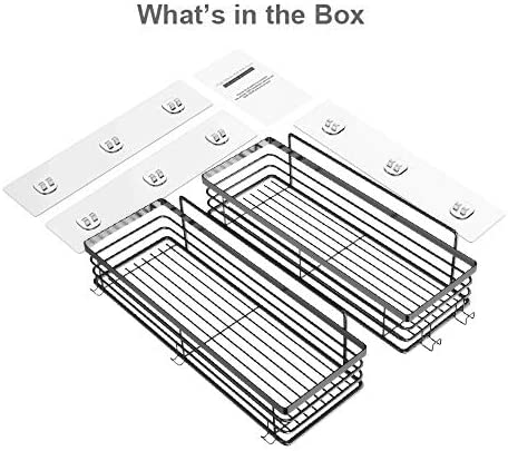 Duschablage ohne Bohren mit 5 Haken, Badezimmer duschregal ohne bohren Selbstklebend Duschablage SUS304 Edelstahl - 2 Stück (Schwarz)