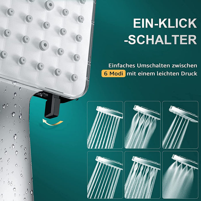 Duschkopf Stress Erhöhen mit 6 Strahlarten, Große Platte mit 72 Löchern sprühen Sie gleichmäßig Wasser, Universal Duschbrause für Baden und Spa