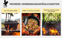 Dutch Oven Feuertopf Eingebrannter Gusseisen Kochtopf mit Füßen Doppelfunktion Deckel Deckelheber E-Book für Garten Lagerfeuer Camping Größe M