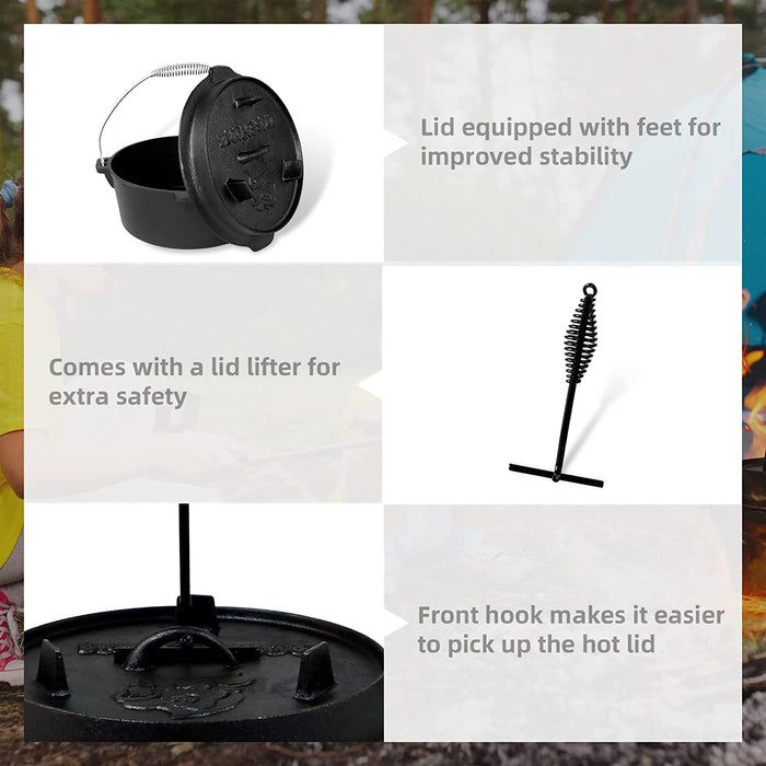 Dutch Oven Set Gusseisen ca. 9 L Grilltopf Feuertopf Topf für Grill und Camping Feuertopf Set
