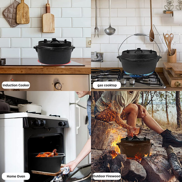 Dutch Oven Set Gusseisen ca. 4 6 9 L Grilltopf Feuertopf Topf für Grill und Camping Feuertopf Set