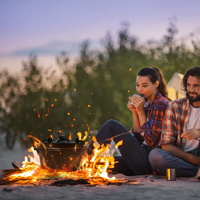 Dutch Oven Set Gusseisen ca. 6  L Grilltopf Feuertopf Topf für Grill und Camping Feuertopf Set