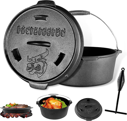 Dutch Oven Set Gusseisen ca. 4 6 9 L Grilltopf Feuertopf Topf für Grill und Camping Feuertopf Set