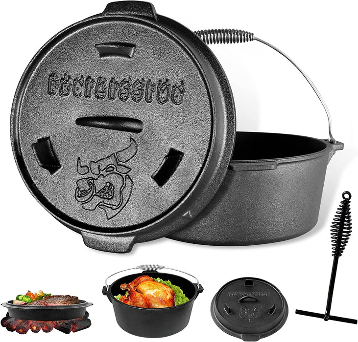 Dutch Oven Set Gusseisen ca. 4 6 9 L Grilltopf Feuertopf Topf für Grill und Camping Feuertopf Set