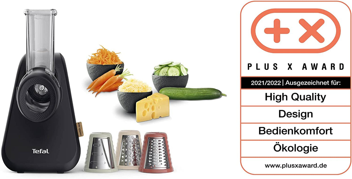 Eco Respect Reibe  200-W-Motor  3 verschiedene Kegel-Aufsätze  Eco-Design  9% recycelter Kunststoff  Schwarz